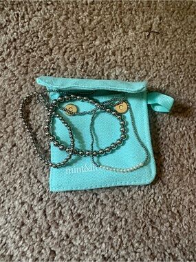 Mint and Lily silver beaded bracelet set